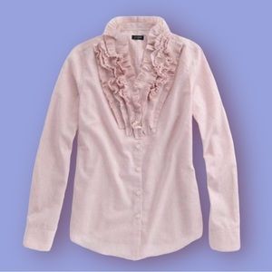 Y2K J. Crew Loretta Pink Stripe Ruffle Button Down